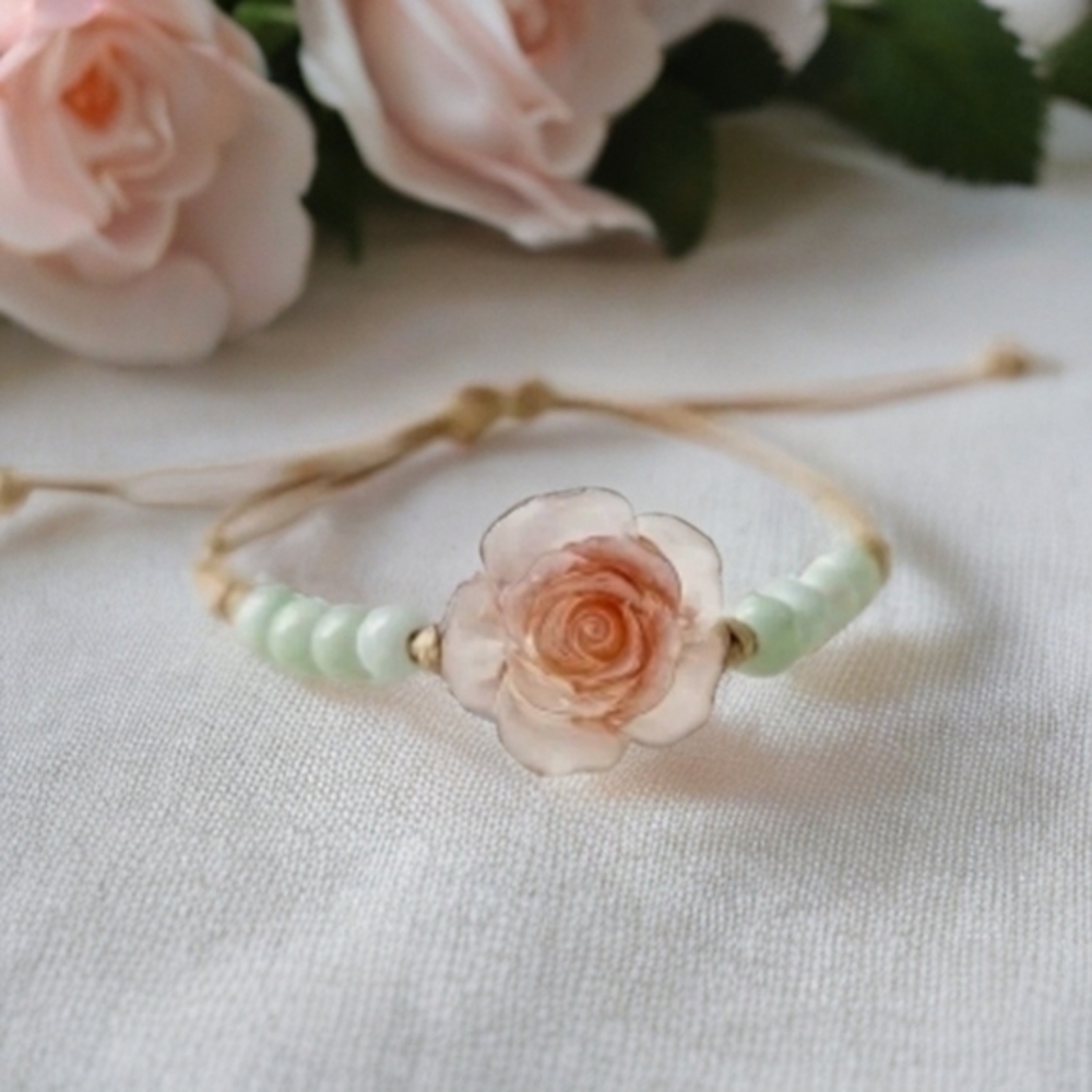 ANTHROPOLOGIE WOVEN MINT BEADED FLORAL BRACELET 1